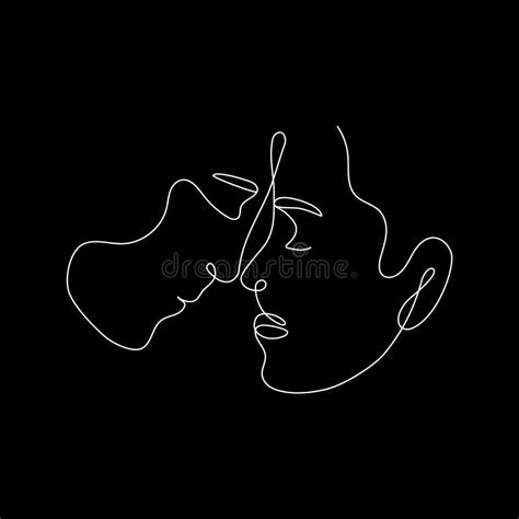 Abstract One Line Love Couple Continuous Linear Drawing Man Woman