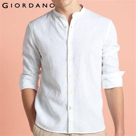Giordano Men Long Sleeves Mandarin Collar Casual Shirt Linen Shirt