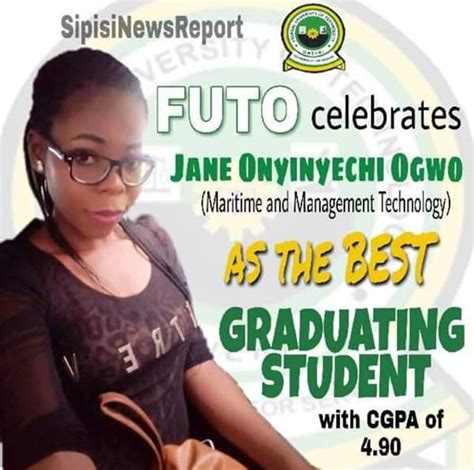 I hope i get first class degree so i won't pay anything. Meet Jane Onyinyechi Ogwo, FUTO best graduating student ...