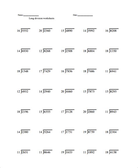 Free 9 Sample Long Division Worksheet Templates In Ms Word Pdf