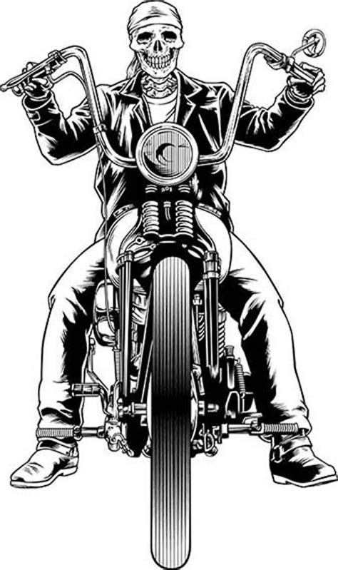 Biker Skull Skeleton Motorcycle Chopper Harley Davidson Etsy Motorcycle Drawing Biker Art