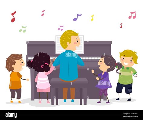 Illustration Of Stickman Kids Singing And Listening To Their Teacher