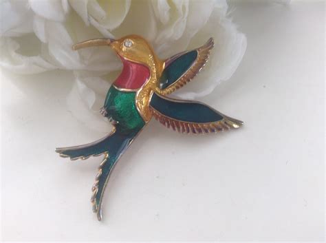 Enamel Hummingbird Pin Brooch Rhinestone 80 Multicolor