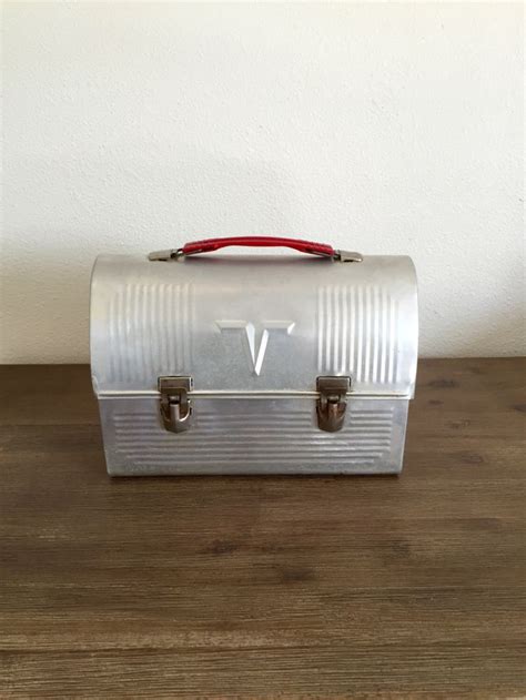 Thermos Brand Aluminum Metal Dome Top Lunchbox Vintage Lunch Box Metal Lunch Box Thermos