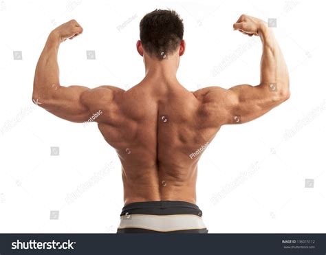 Rear View Young Man Flexing His Stock Photo 136015112