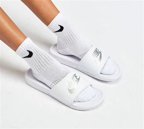 Nike Womens Benassi Slide Sandal White Metallic Silver Footasylum