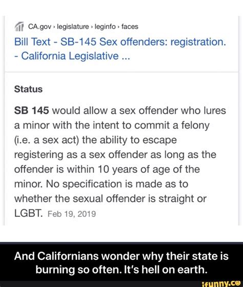 Ca Gov Legislature Leginto Faces Bill Text Sb 145 Sex Offenders