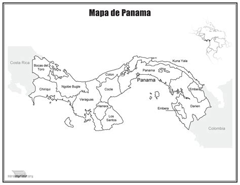 Mapa de Panamá con nombres para imprimir