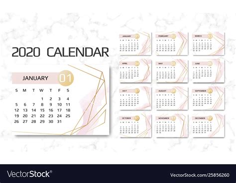 Calendar 2020 Template 12 Months Design With Vector Image