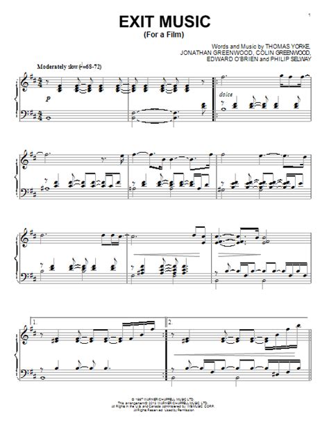 Exit Music For A Film Sheet Music Radiohead Piano Solo