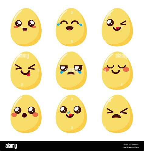 Emojis Egg Vector Set Design Kawaii Emoji Characters With Happy Cute