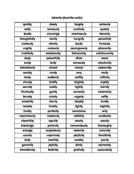 adjectives  adverbs sight word lists reference sheets  renee james