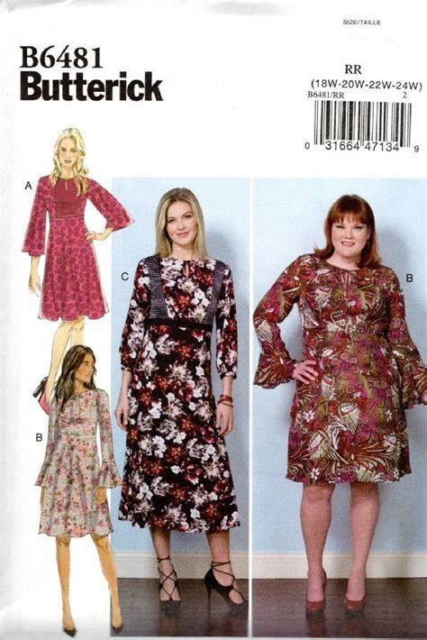 Butterick Sewing Pattern 6481 B6481 Womens Plus Size 18w 24w Dress