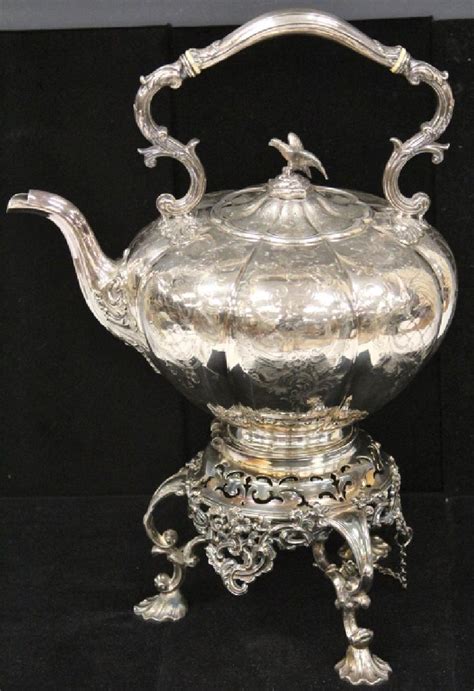 Victorian Engraved Silver Plated Tea Pot W Base Tea Pots Silver