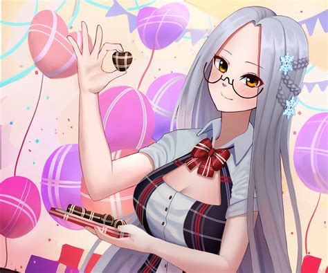 Azur Lane Anime Anime Girls Heart Design Long Hair Women With Glasses Smiling Food Sweets