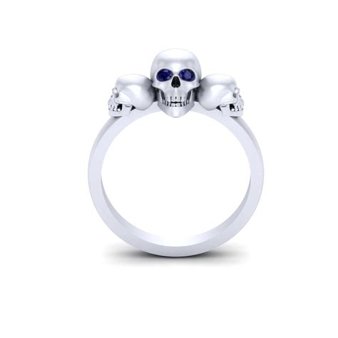 Skull Gothic Engagement Ring Solid White Gold Skull Ring Womens