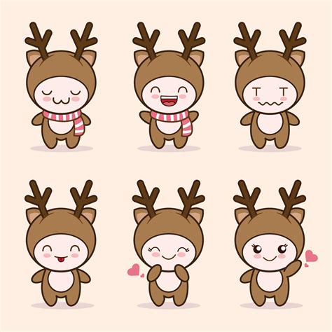 Cute Deer Mascot With Various Kinds Of Expressions Set Collection