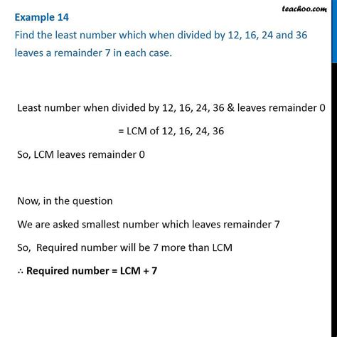 Example 14 Find Least Number Which When Divided By 12 16 24 And 3