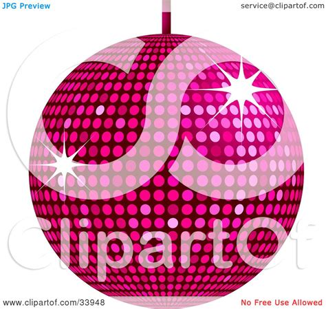 Clipart Illustration Of A Pink Disco Ball Suspended From A Ceiling