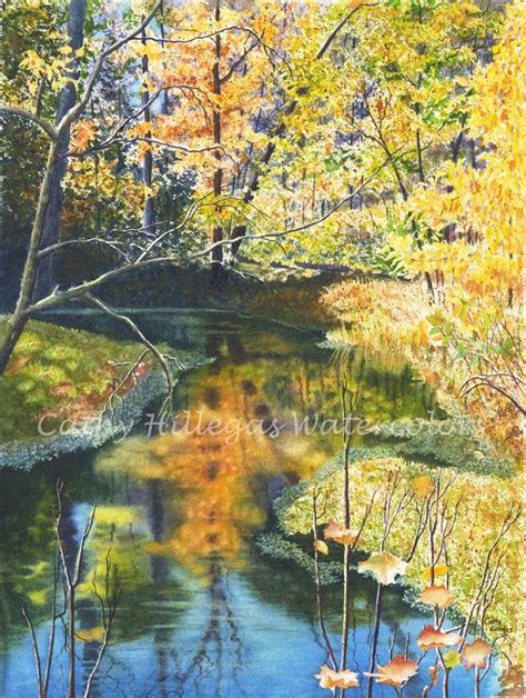 Autumn Landscape Creek Art Original Watercolor Painting By Etsy