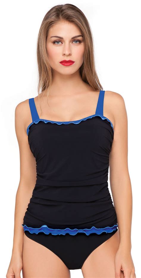 This Profile By Gottex Tri Color Underwire Tankini Top Has Adjustable Straps With Ruffle