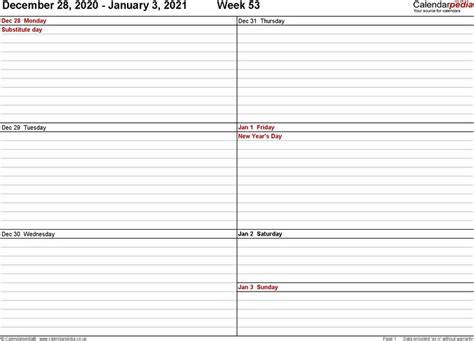 Yearly, monthly, landscape, portrait, two months on a page, and more. 2021 Weekly Calendar Excel Free di 2020