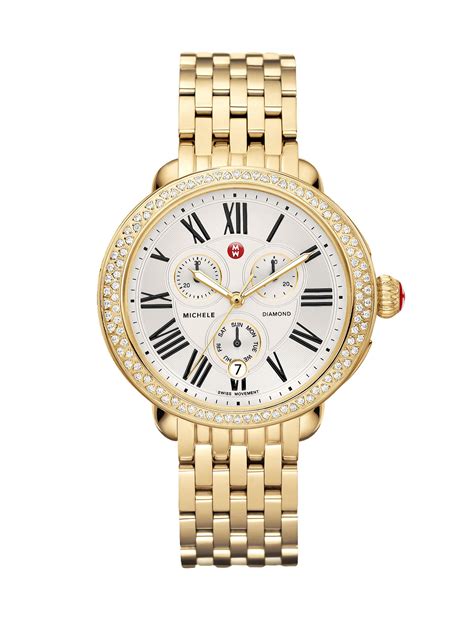 Michele Watches Serein Diamond And 18k Goldplated Stainless Steel