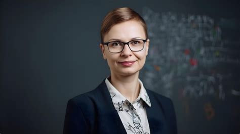 Premium Ai Image A Woman With Glasses Stands In Front Of A Chalkboard