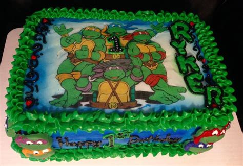 Teenage Mutant Ninja Turtles Double Tier 1 4 Sheet Cake Buttercream Frosting With Edible Image