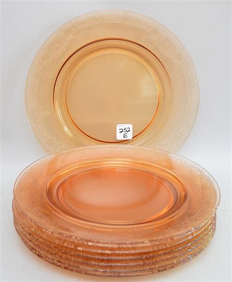 Sold Price 8 Amber Color Depression Glass Dinner Plates November 2