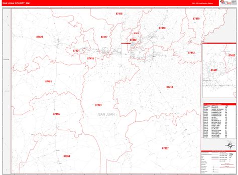San Juan County Nm Zip Code Wall Map Red Line Style By Marketmaps