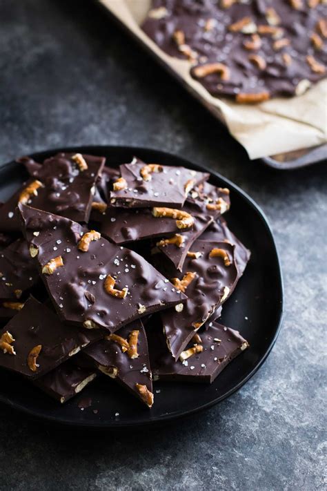 Dark Chocolate Bark Filled With Crunchy Pretzels And Sprinkled With Sea