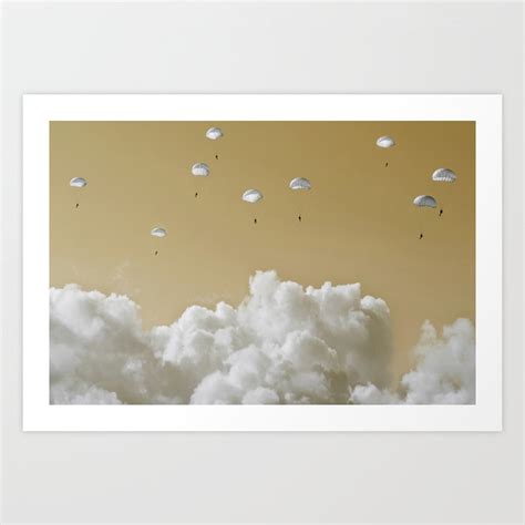 Parachutes Falling Down The Yellow Colored Yellow Dutch Sky Abstract