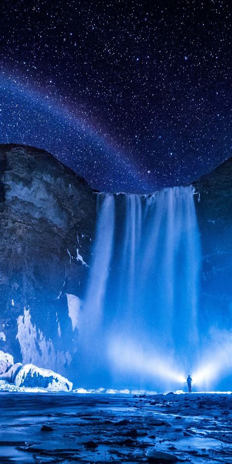 Iceland Skógafoss Nature Blue Waterfall 1080x2160 Wallpaper
