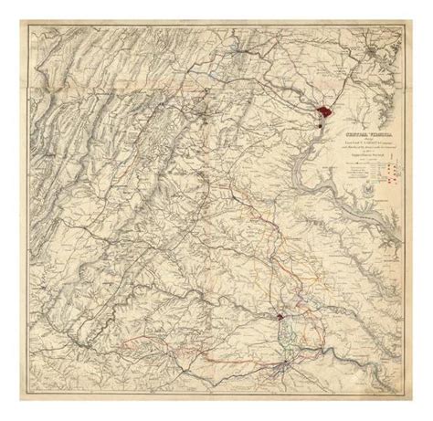 Civil War Map Showing Grants Campaign And Marches Through Central Virginia C1865 Posters