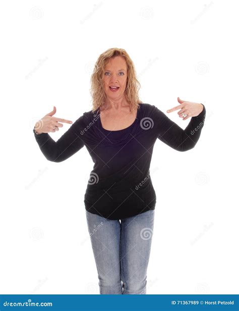 blond woman pointing at herself stock image image of indicating attractive 71367989
