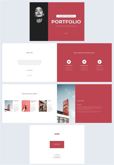 Plantilla en rojo para elaborar un portafolio profesional - Flipsnack