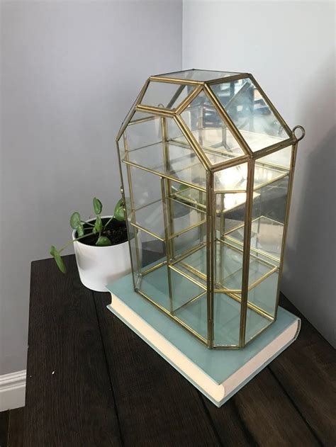 Vintage Brass And Glass Curio Cabinet Glass Display Box Etsy