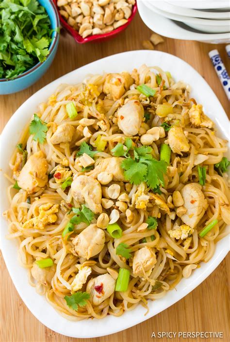 A delicious balance of sweet, sour and salty flavors complements rice noodles and chicken in this quick and easy pad thai. Easy Chicken Pad Thai - A Spicy Perspective