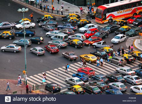 Movement Of Cars And Pedestrians Crossing The Streets Of Buenos Aires