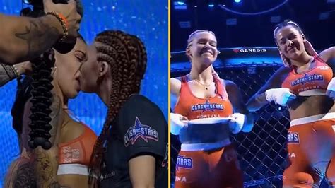 Mma Fighters Surprise Crowd By Kissing At Face Off And Flashing Their Breasts Uk