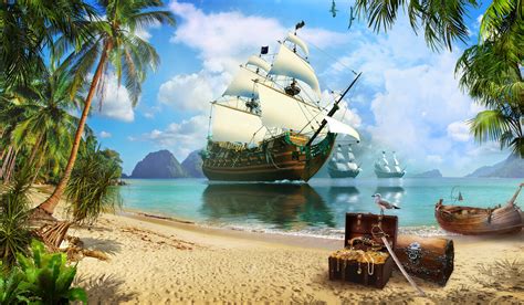 Pirate Treasure Island Evocative Poster Photowall