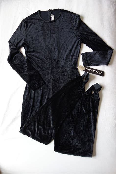 Black Velvet Catsuit Jumpsuit Unitard Nos Vintage Crushed Etsy Nederland