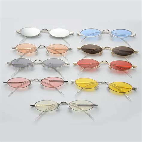 Mincl Small Oval Sunglasses For Men Retro Metal Frame Yellow Red Glasses Vintage Small Round Sun