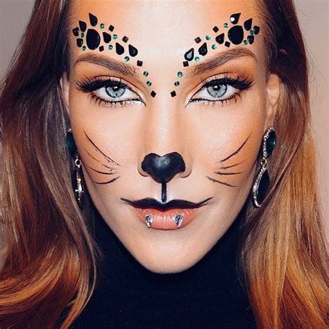 Halloween Cat Makeup With Rhinestones Cat Halloween Makeup Halloween