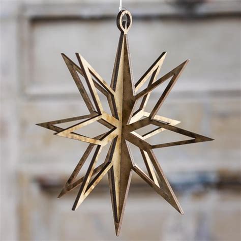 Dimensional Laser Cut Star Ornament Holiday Wood Cutouts Christmas