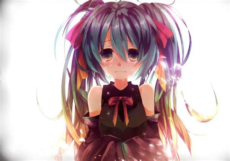 Anime Girl With Blue Hair And Blue Eyes Crying