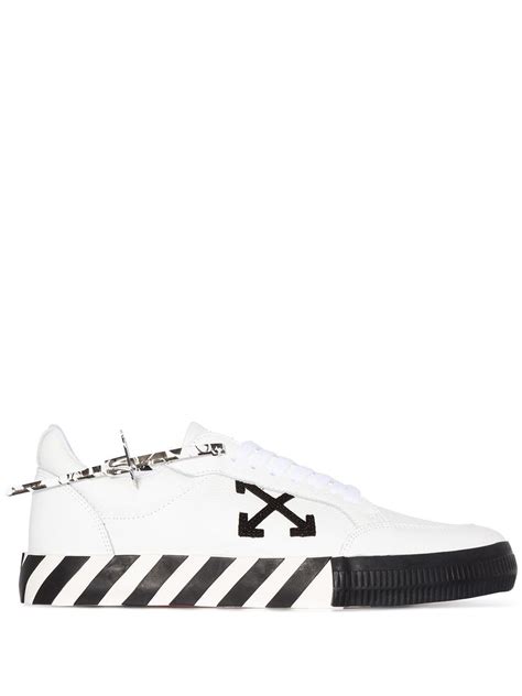 Off White Co Virgil Abloh Leather Vulc Striped Low Top Canvas Trainers