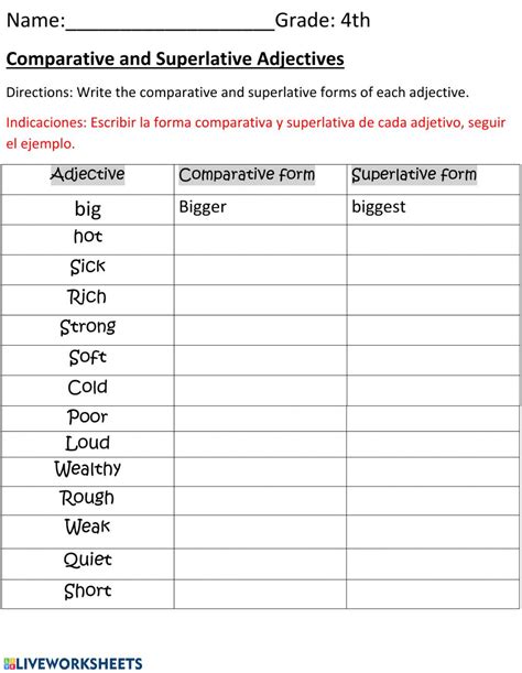 List of comparatives and superlatives. Ejercicio de Comparative & superlative