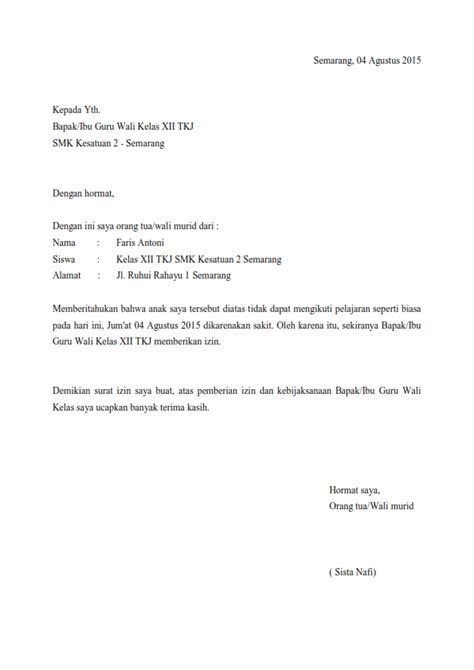 Contoh Surat Sakit Sekolah - Aneka Contoh
